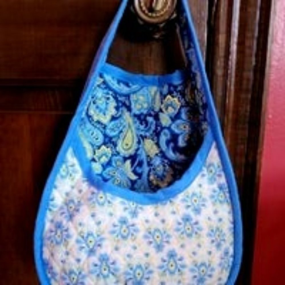 Light dark blue yellow paisley floral handmade doorknob farmhouse basket pod
